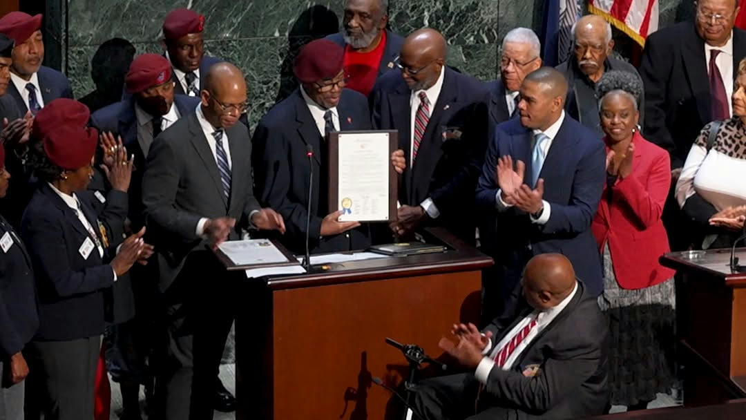 Atlanta City Council proudly commemorates the historic contributions of the U.S. Army 555th Parachute Infantry, famously known as the "Triple Nickles." During World War II, this courageous airborne unit was pivotal in "Operation Firefly," bravely tackling fires ignited by Japanese bombs on the U.S. West Coast. Their unparalleled dedication not only safeguarded lives and landscapes but also set the stage for a transformative era, paving the way for the desegregation of U.S. Army combat units post-war. This honor acknowledges their valor and the lasting impact of their service on military integration and civil rights. Join in celebrating their legacy and learn more about their fascinating history and contributions. Follow updates for future events and tributes. #TripleNickles #MilitaryHistory #AtlantaHonors #WWII #OperationFirefly #Desegregation #ArmyLegacy #HeroicService #HistoricMoment #PioneersOfChange